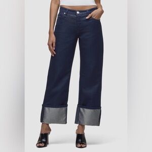 NWT Hudson Jeans Rosie Navy Flare Cuffed Wide-Leg Denim